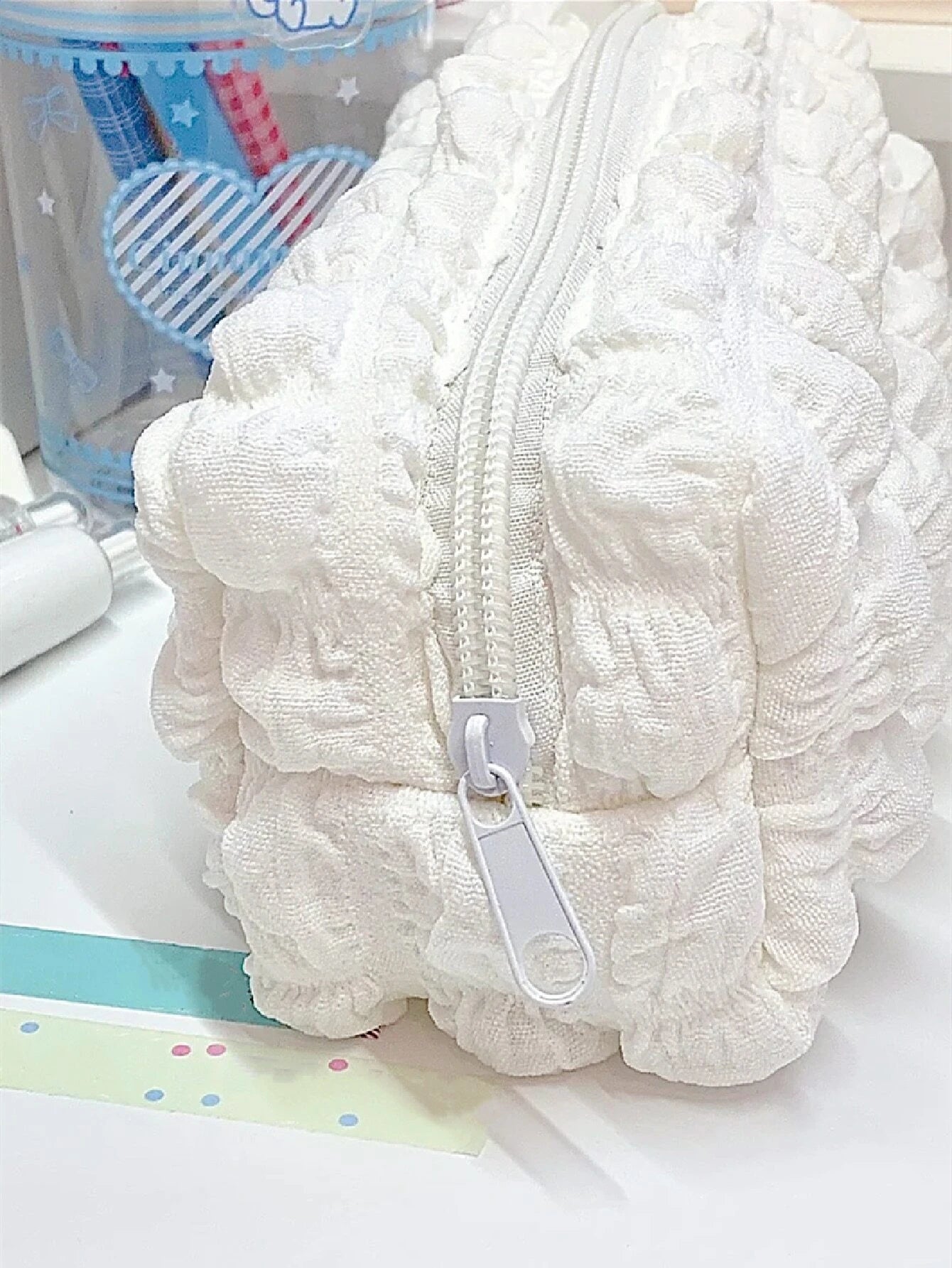 1 Stück Cremefarbenes Federmäppchen Aus Blasenstoff, Einfache Federtasche, Geeignet Für Studenten, Schreibwaren, Kosmetik-aufbewahrungstasche