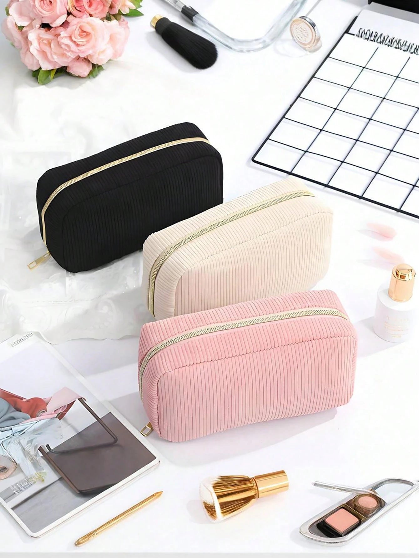 1 Stück, Damen Kosmetiktasche, Cord Kosmetiktasche, Aufbewahrungstasche mit schönem Design Kosmetiktasche, Mädchen Stiftetasche, süße und modische Kosmetiktasche, geeignet für Reisen, Rückkehr zur Schule Cord Kosmetiktasche