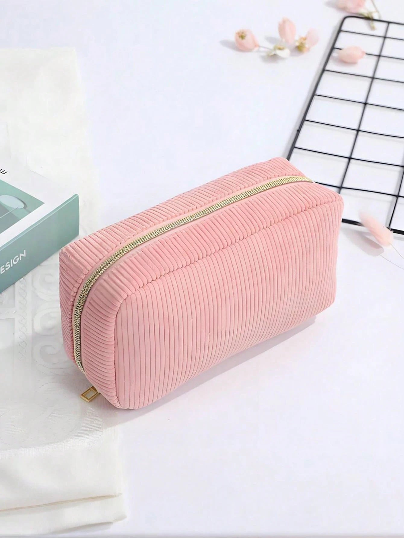 1 Stück, Damen Kosmetiktasche, Cord Kosmetiktasche, Aufbewahrungstasche mit schönem Design Kosmetiktasche, Mädchen Stiftetasche, süße und modische Kosmetiktasche, geeignet für Reisen, Rückkehr zur Schule Cord Kosmetiktasche