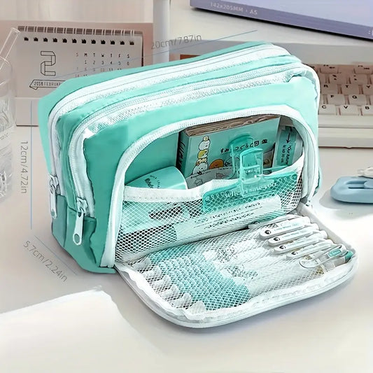 1 Stk. Federmäppchen, Federtasche, großes Fassungsvermögen, Etui für Bleistifte, Schreibwarenetui, Kosmetik, praktische Geschenke, geeignet für Büro, Schule (Grün)