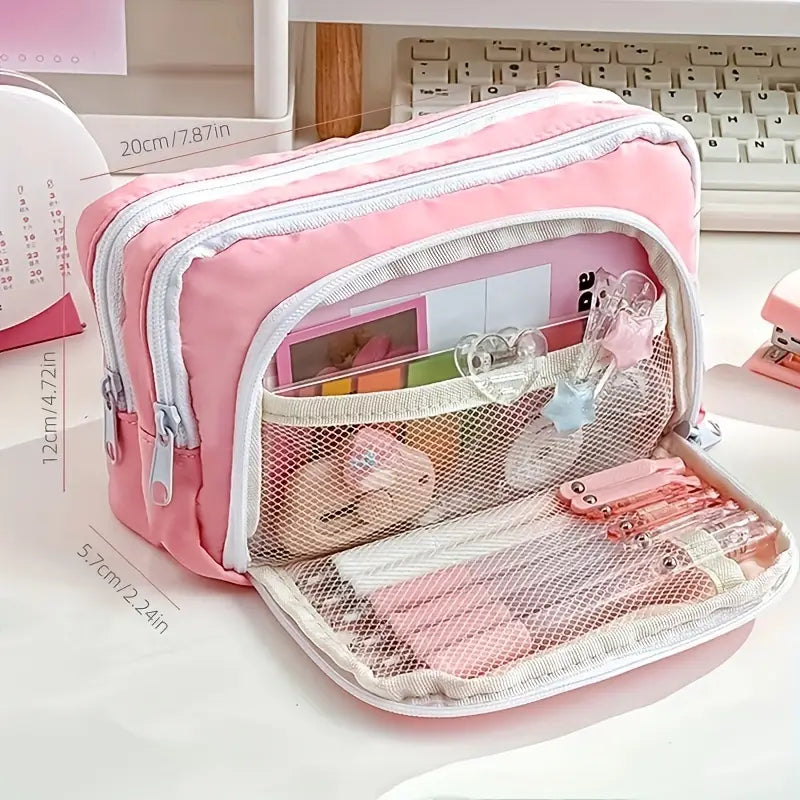 1 Stk. Federmäppchen, Federtasche, großes Fassungsvermögen, Etui für Bleistifte, Schreibwarenetui, Kosmetik, praktische Geschenke, geeignet für Büro, Schule (Grün)
