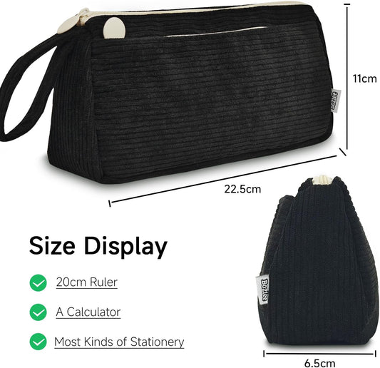 Boziee Federmäppchen Mäppchen Cord-Stoff Mädchen Teenager Stiftetasche Federtasche Pencil Case Schulmäppchen für Schule | Büro (Schwarz)