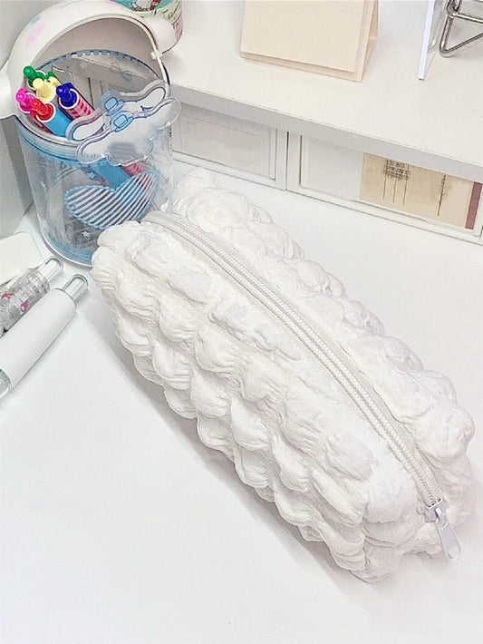 1 Stück Cremefarbenes Federmäppchen Aus Blasenstoff, Einfache Federtasche, Geeignet Für Studenten, Schreibwaren, Kosmetik-aufbewahrungstasche