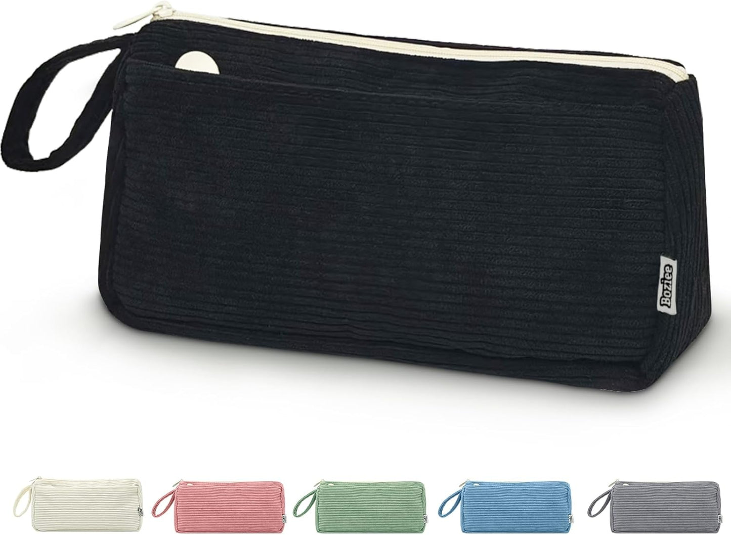 Boziee Federmäppchen Mäppchen Cord-Stoff Mädchen Teenager Stiftetasche Federtasche Pencil Case Schulmäppchen für Schule | Büro (Schwarz)