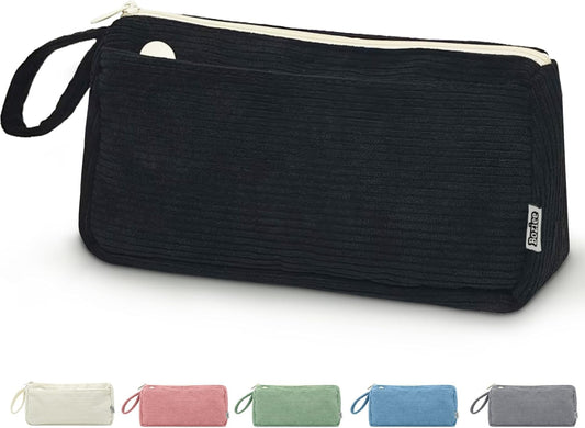 Boziee Federmäppchen Mäppchen Cord-Stoff Mädchen Teenager Stiftetasche Federtasche Pencil Case Schulmäppchen für Schule | Büro (Schwarz)