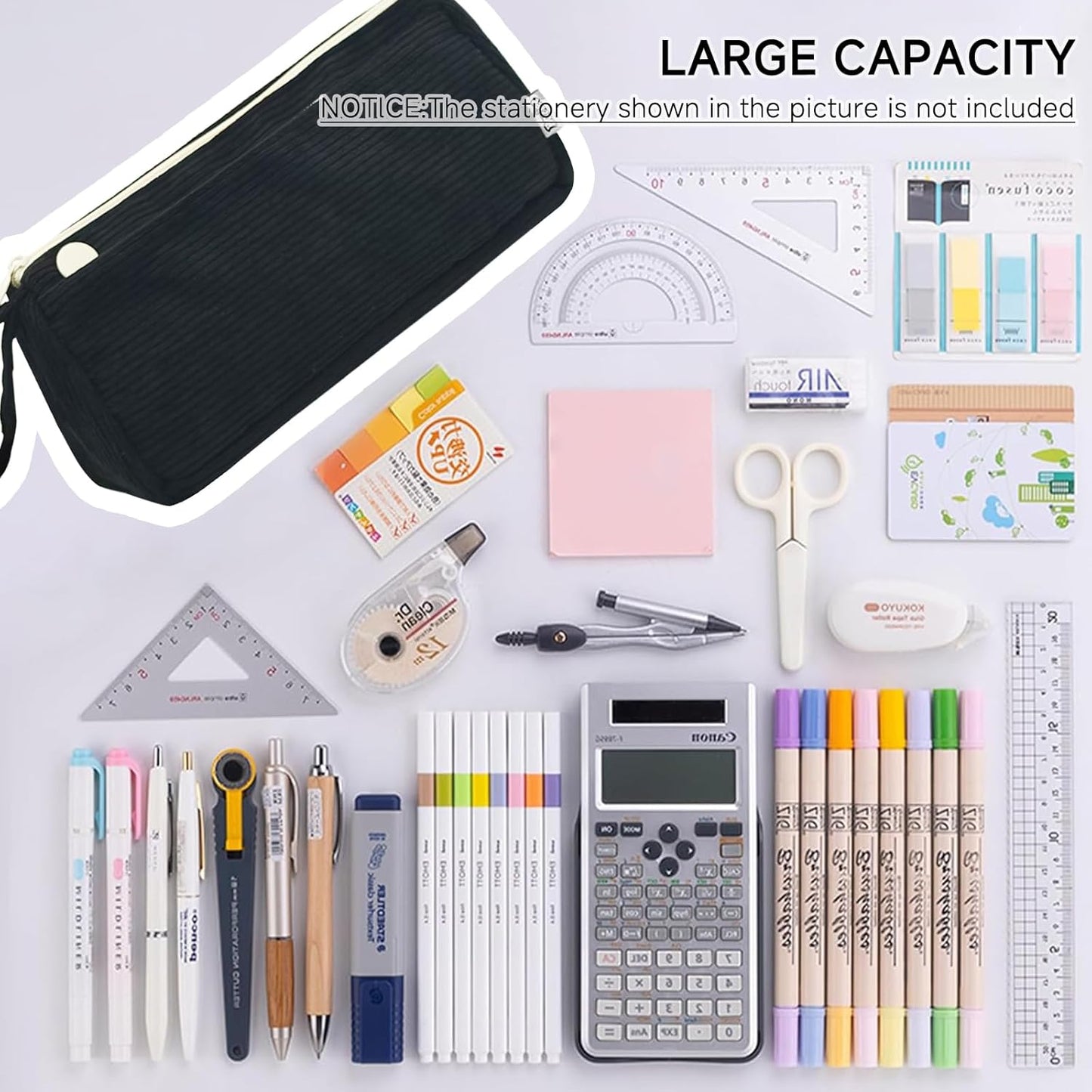 Boziee Federmäppchen Mäppchen Cord-Stoff Mädchen Teenager Stiftetasche Federtasche Pencil Case Schulmäppchen für Schule | Büro (Schwarz)